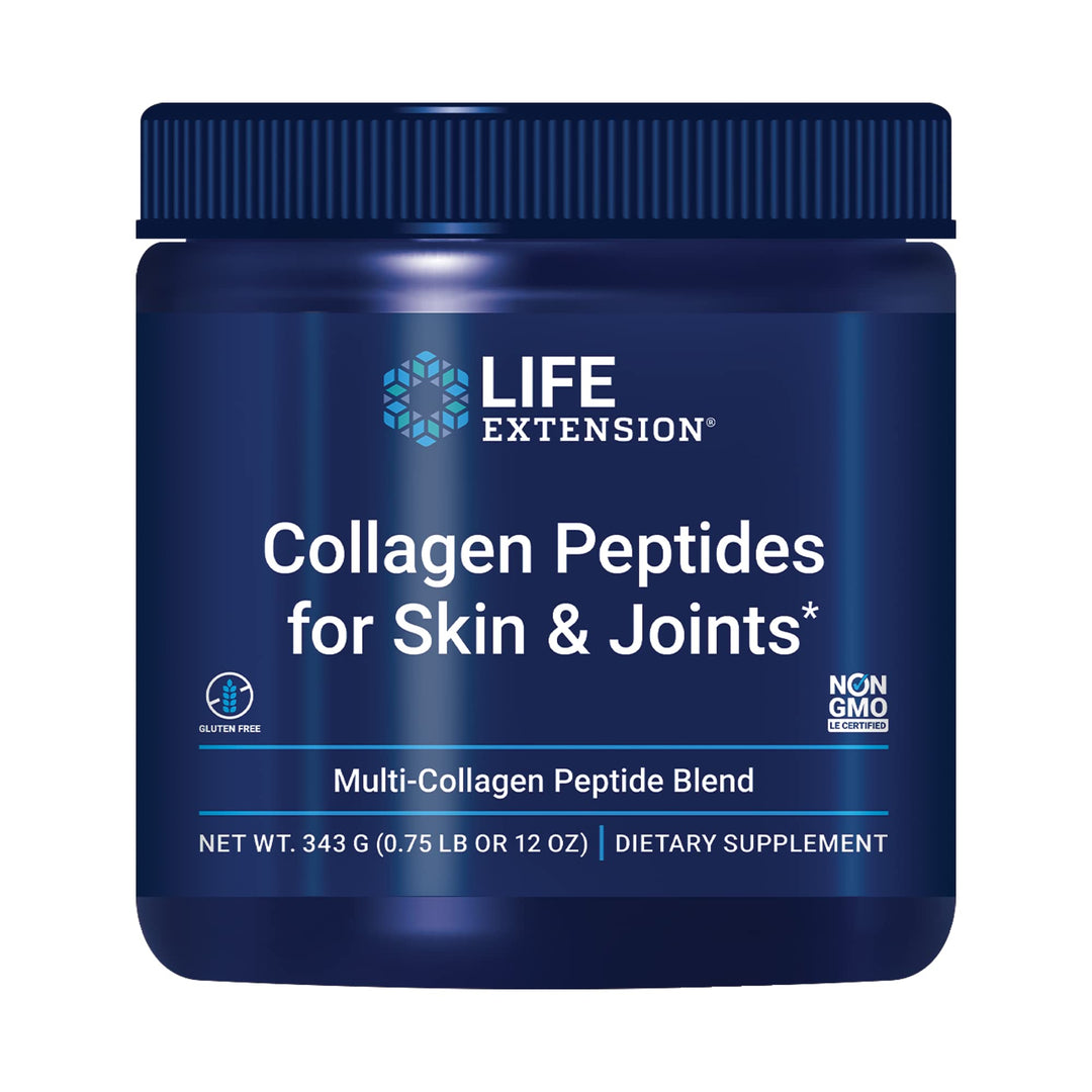 Life Extension Collagen Peptides for Skin &amp; Joints, Collagen Types I, II &amp; III in an Easy-Mix Powder, Gluten Free, Non-GMO, net Weight 343 Grams