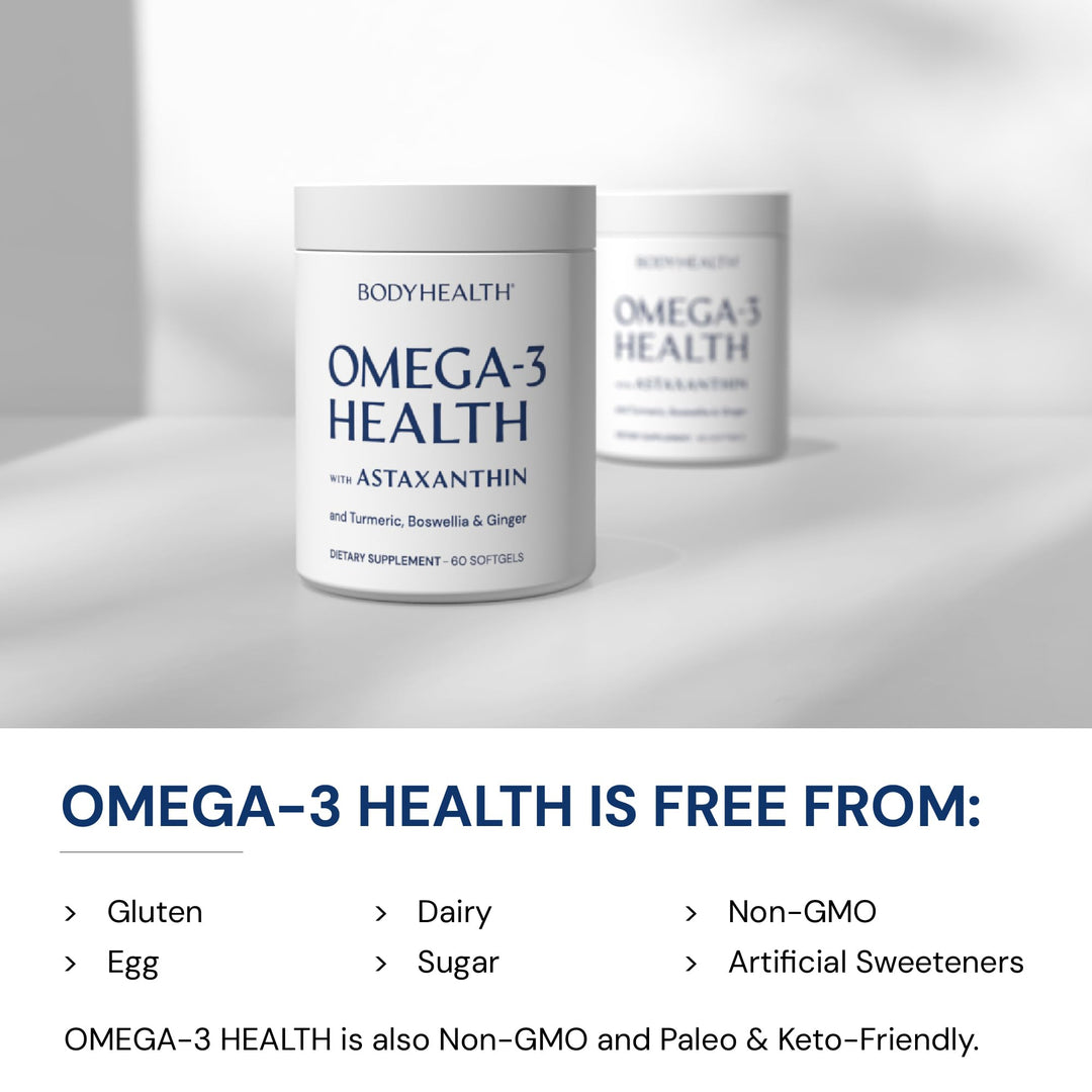 BodyHealth Omega 3 Health, Fish Oil Supplement for Women and Men, Heart and Brain Health, Fish Oil Pills, Fatty Acid Supplements, Omega 3 Vitamins - 60 Soft Gels