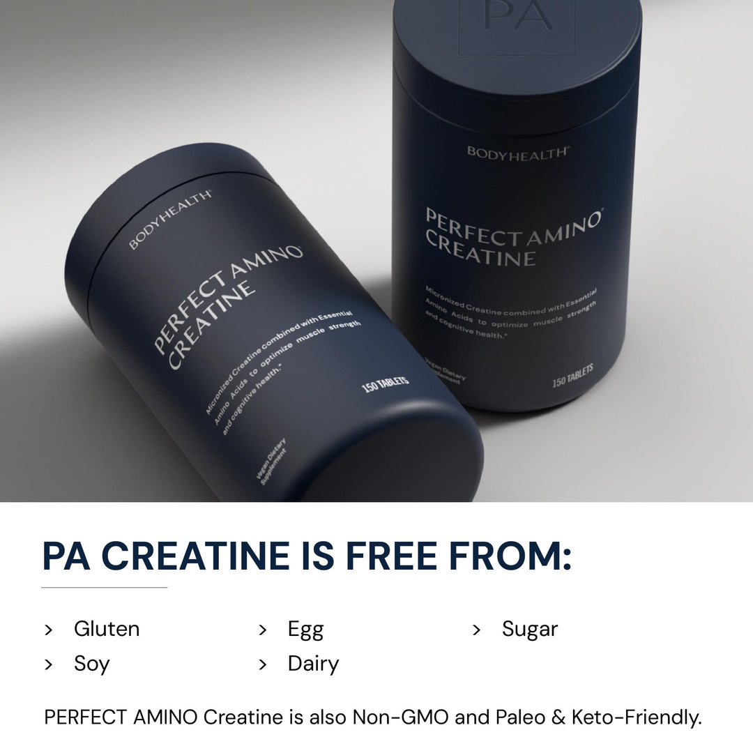BodyHealth Creatine Monohydrate Tablets – Vegan Pre Workout Supplement with PerfectAmino, BCAAs &amp; EAAs – Keto-Friendly, Muscle Recovery &amp; Energy Support – 5g Creatine Equivalent per Serving
