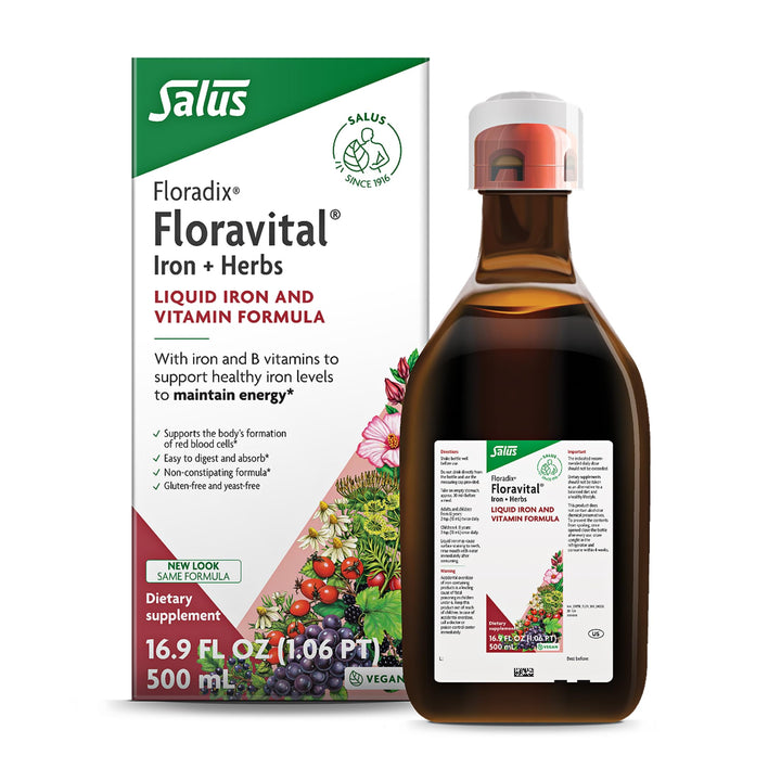 Floradix Floravital Liquid Iron &amp; Vitamin Formula - Liquid Iron Supplement with C &amp; B Vitamins &amp; Herbs for Energy Support - Vegan, Gluten-Free, Yeast-Free &amp; Non-GMO-16.9 Fl Oz