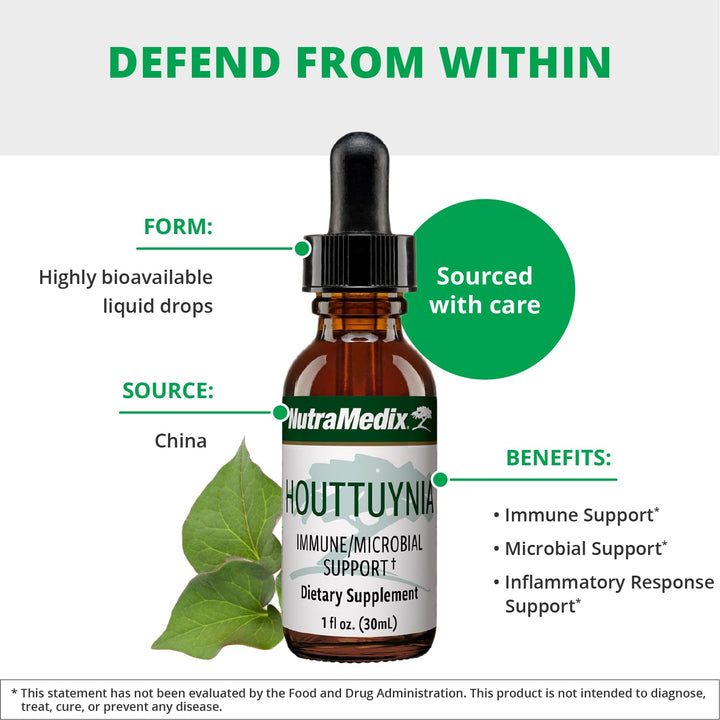 NutraMedix Houttuynia - Gastrointestinal, Immune System &amp; Microbial Support Tincture - Helps with Digestion, GI Health &amp; Body Detox Cleanse - Plant-Based Liquid Drops (1 oz / 30 ml)