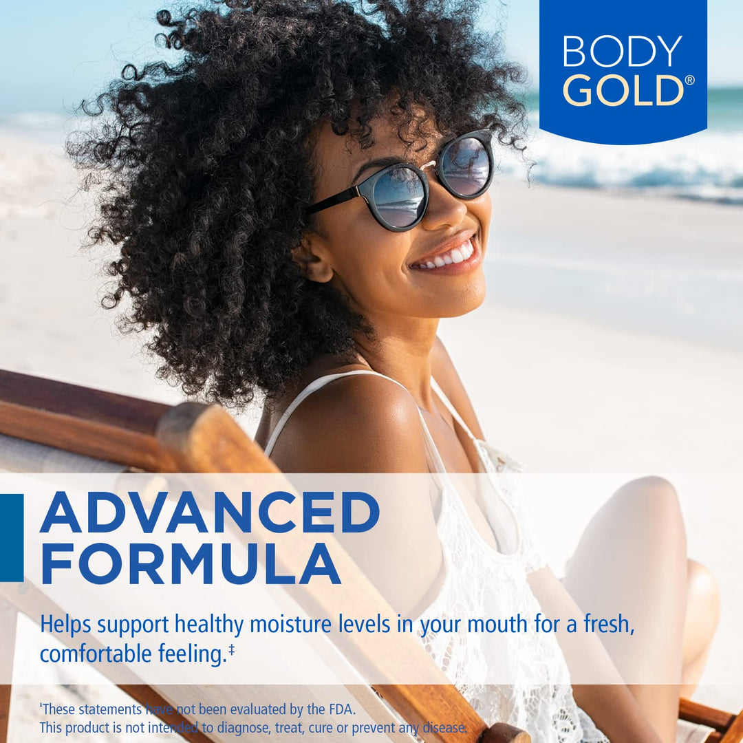 Body Gold Liqua Soothe Mouth Spray, Oral Care Formula for Occasional Dry Mouth Feeling, Supports Healthy Levels of Mouth Hydration w/Akarkara and Ginger, Mild Spearmint Flavor, About 64 Serv, 1.28oz