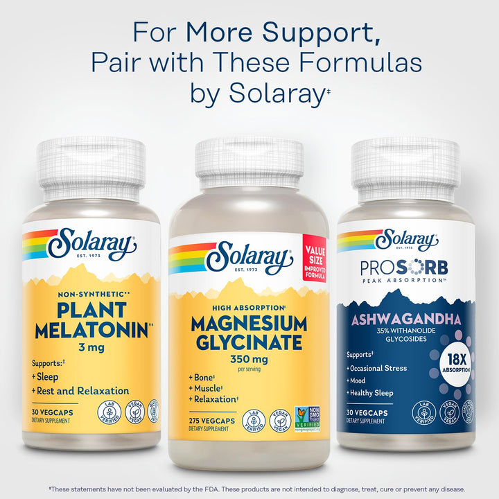 SOLARAY Plant Melatonin 3mg - Sleep Aid Supplement Made with Somato - Vegan, Non Synthetic, Nature-Derived Sleeping Pills Support - Gluten Free, Lab Verified - 30 Servings, 30 VegCaps