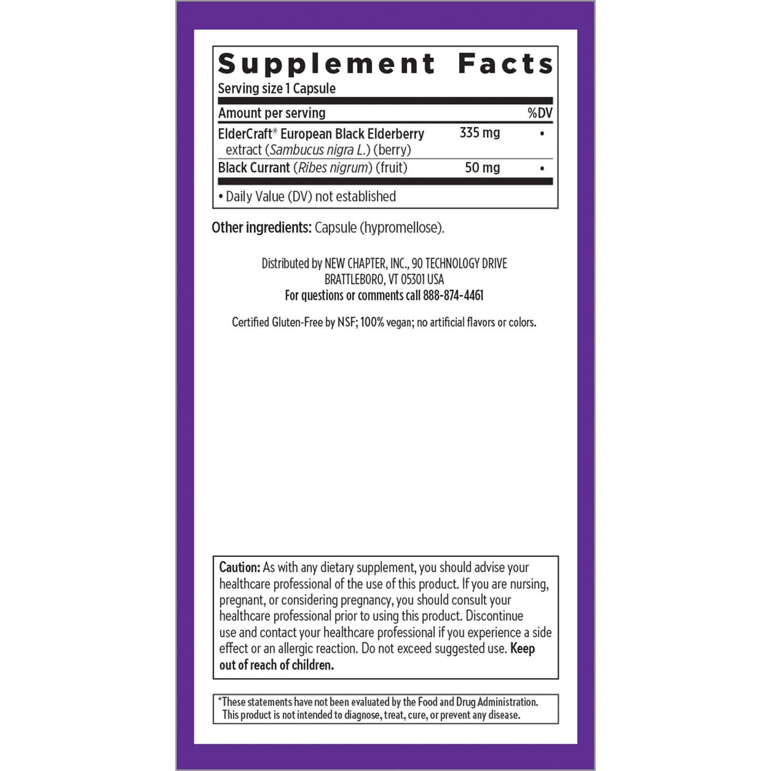New Chapter Vegan Elderberry Capsules with 64x Concentrated Black Elderberry + Black Currant for Comprehensive Immune Support, Non-GMO Project Verified, Gluten Free, Certified Vegan, 60 Count