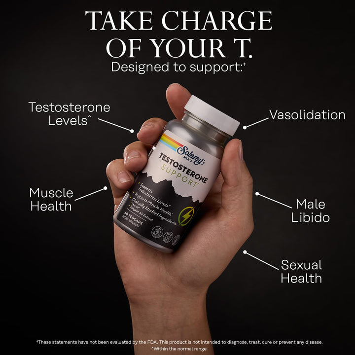 SOLARAY Testosterone Support, Muscle Health and Libido Supplement for Men - Clinically Studied Tesnor and Tongkat Ali Extract - 60 Day Money-Back Guarantee, 60 VegCaps, 30 Servings