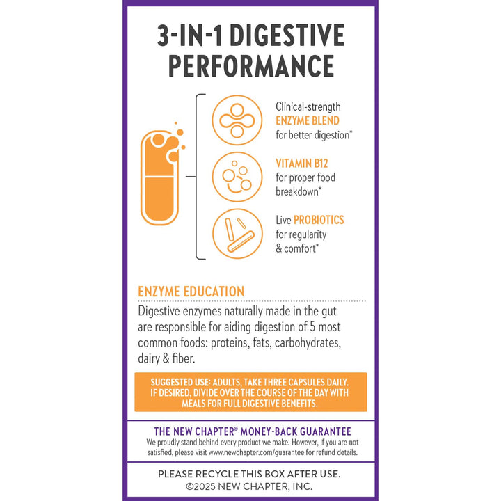 New Chapter All-Flora Enzyme Complex with Probiotics Relieves Bloating &amp; Gas - Clinical-Strength Digestive Enzymes + Ultra-Concentrated Probiotics + Fermented Vitamin B12, 90 Vegan Capsules