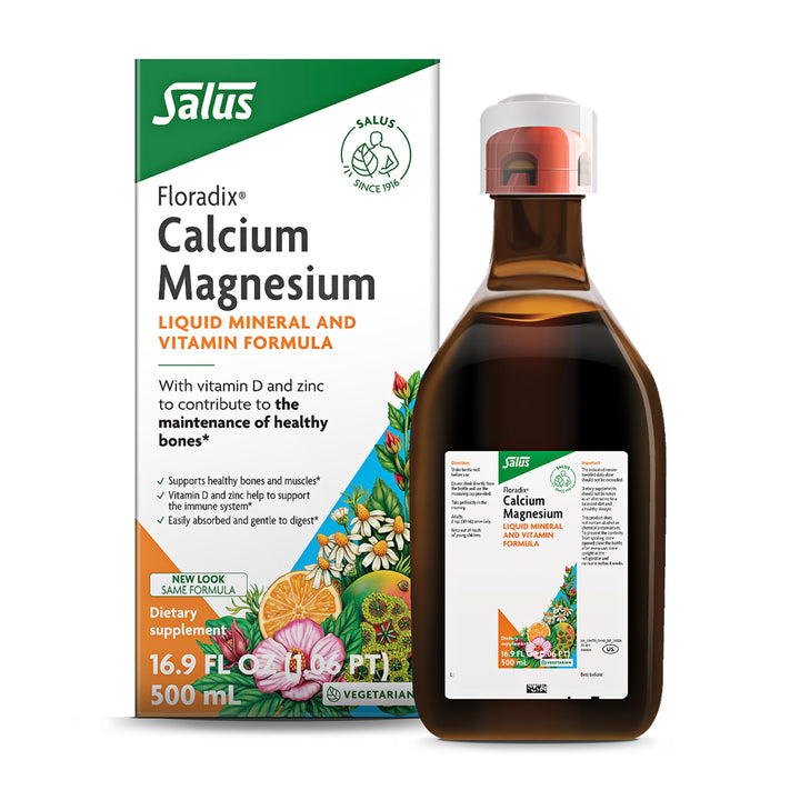 Floradix Calcium Magnesium Liquid Mineral &amp; Vitamin Formula - Bone Support Supplement with Calcium, Magnesium, Vitamin D &amp; Zinc - Vegetarian &amp; Non-GMO - 16.9 fl oz