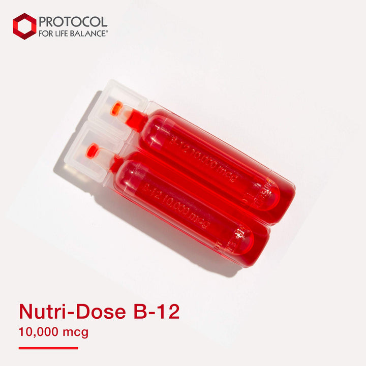 PROTOCOL FOR LIFE BALANCE Nutri-Dose B-12 10,000mcg - Liquid Vitamin B-12 - for Energy, Nerve Health &amp; Metabolism Support* - with Folate &amp; Biotin - Convenient Vials - High Potency B-12-12
