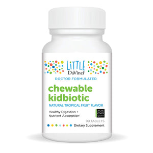 DAVINCI Labs Chewable Kidbiotic - Kids Probiotics to Support Digestion, a Healthy Gut, Brain Health and Immunity - with Probiotics, Amylase, and More - Tropical Fruit Flavor - 90 Chewable Tablets