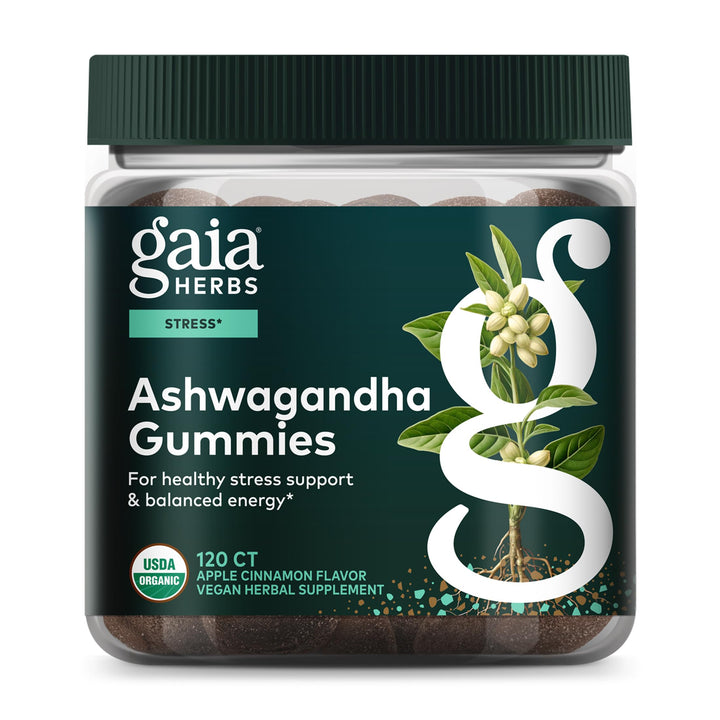 Gaia Herbs Organic Ashwagandha Gummies - Stress Support* - Made with Cinnamon &amp; Ginger - Gluten Free &amp; Vegan - 120 Count (40 Servings)