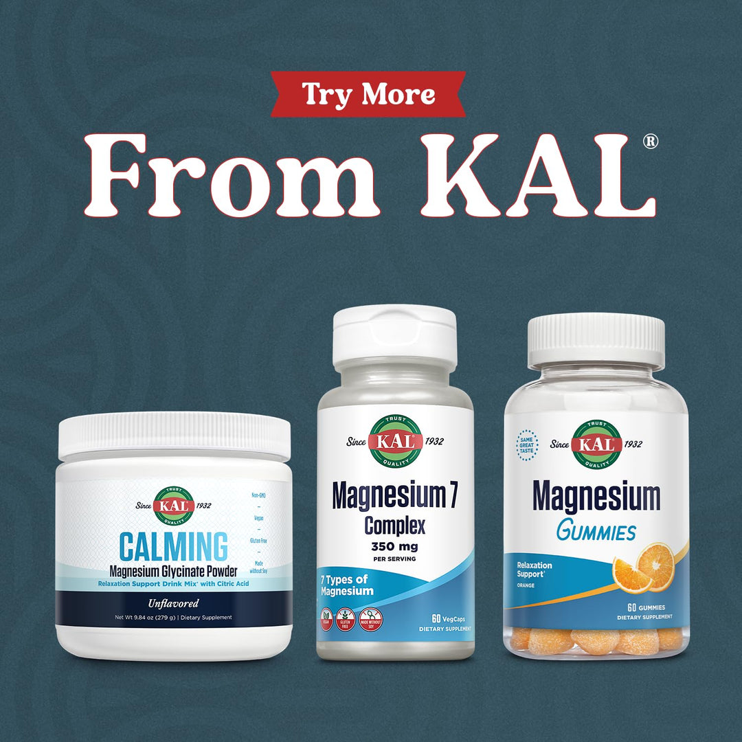 KAL Magnesium Complex 7 - Total Complex with Magnesium Glycinate, Citrate, Malate and More - Relaxation and Whole Body Support Supplements - Vegan, 60-Day Guarantee - 30 Servings - 60 VegCaps