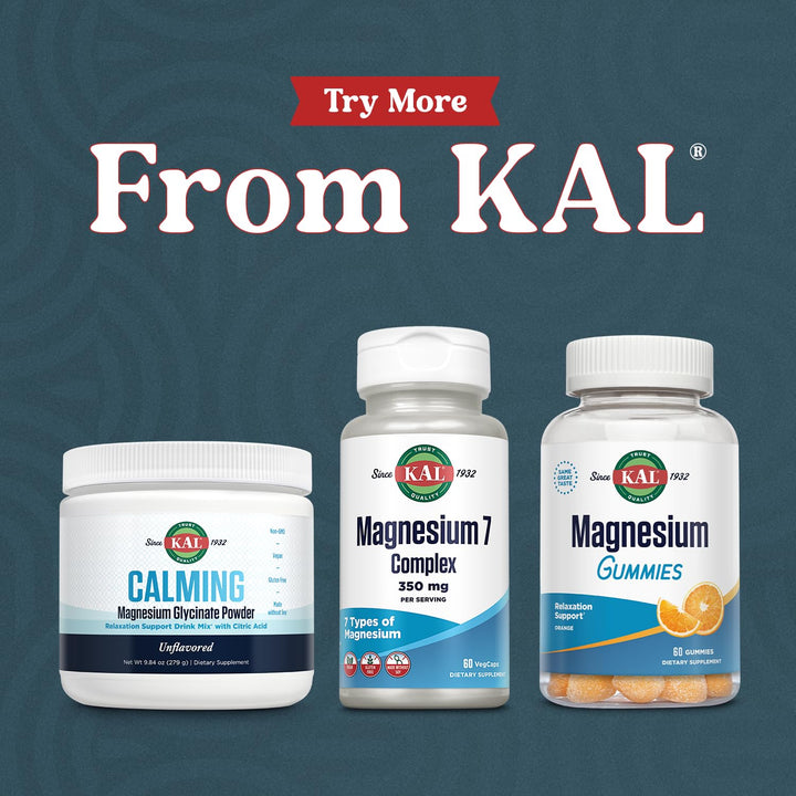 KAL Magnesium Complex 7 - Total Complex with Magnesium Glycinate, Citrate, Malate and More - Relaxation and Whole Body Support Supplements - Vegan, 60-Day Guarantee - 30 Servings - 60 VegCaps
