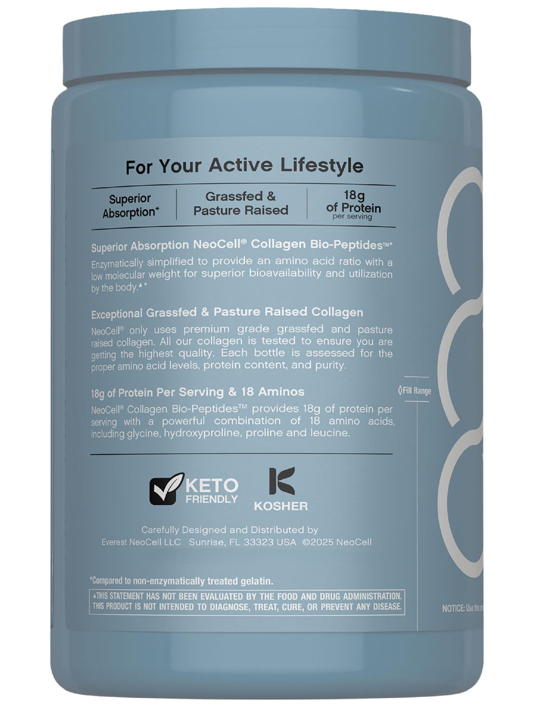 NeoCell Collagen Bio-Peptides Powder | 10oz | Super Hair, Skin, and Nails | Superior Absorption | Grassfed Protein Supplement | Advanced with 18 Essential Amino Acids