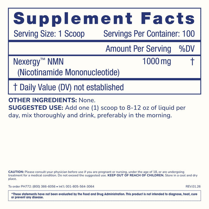 ProHealth Longevity Essentials NMN Powder (100 Grams) - Featuring Nexergy NMN Powder Supplement, NAD+ Precursor, Dietary Supplement, Cellular Health, Metabolism Support