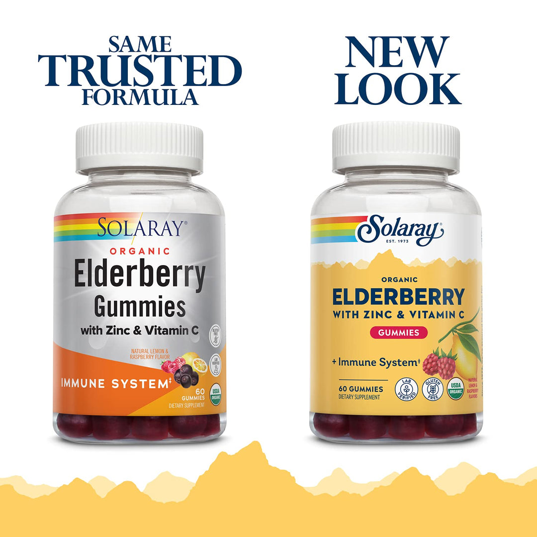 SOLARAY Organic Elderberry Gummies w/Zinc &amp; Vitamin C | Healthy Immune System Support | Gluten Free | 30 Serv, 60 Ct