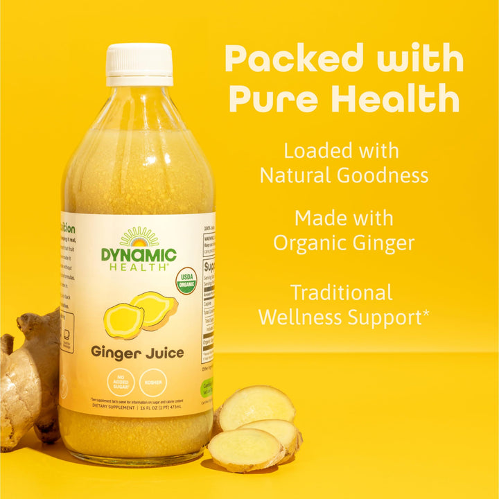 Dynamic Health Organic Ginger Juice – Bold, Plant-Powered Flavor for Wellness Support – USDA Organic, No Added Sugar, Kosher Certified – 31 Servings, 16 FL OZ