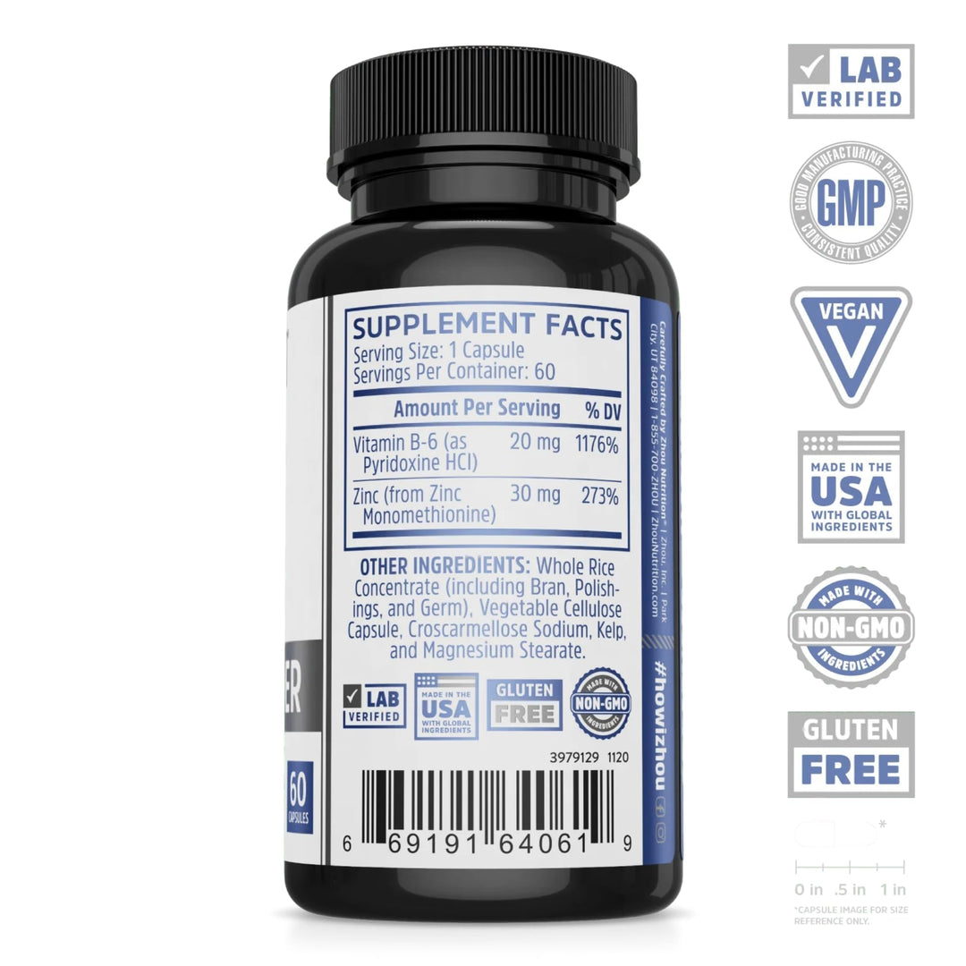 Zhou Zinc Defender - Zinc Supplements for Men &amp; Women, 30mg Per Serving for Immune Health and Mineral Support, Vitamin B6 Support, Pure Vegan Formula, Gluten Free - 60 Capsules