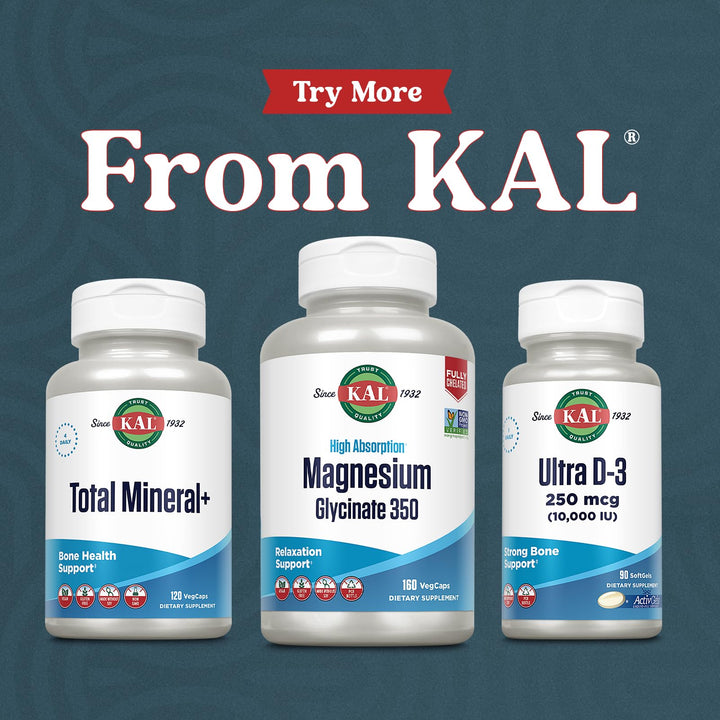 KAL Total Mineral Plus Capsules - Minerals and Trace Minerals for Strong Bones, Immune Support w/Magnesium Glycinate, Zinc, Calcium, Selenium, Iron and More - Vegan, Non-GMO, Gluten-Free, 30 Servings