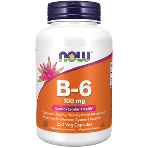NOW Supplements, Vitamin B-6 (Pyridoxine HCl) 100 mg, Cardiovascular Health*, 250 Veg Capsules - The Oasis of Health