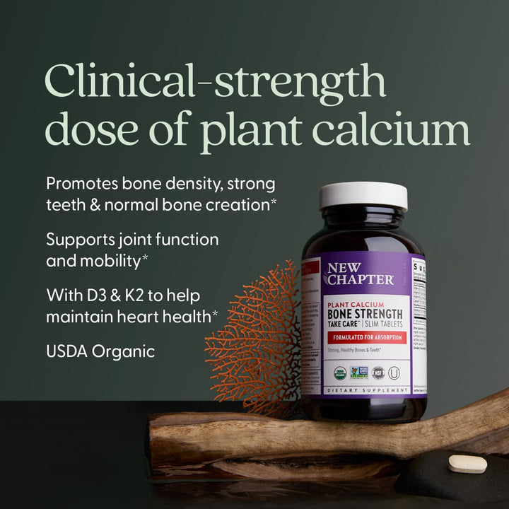 New Chapter Calcium Supplement - Bone Strength Plant-Based USDA Organic Calcium with Magnesium, Vitamin D3+K2, for Bone Health &amp; Joint Mobility, Heart Support, 905 mg dose - 270 Slim Tablets