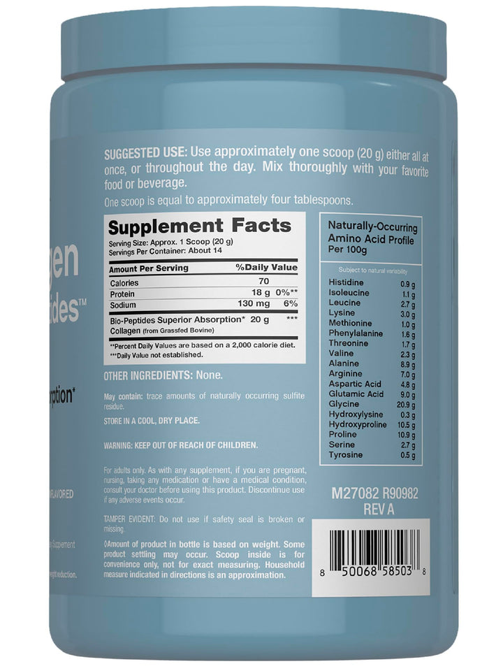 NeoCell Collagen Bio-Peptides Powder | 10oz | Super Hair, Skin, and Nails | Superior Absorption | Grassfed Protein Supplement | Advanced with 18 Essential Amino Acids