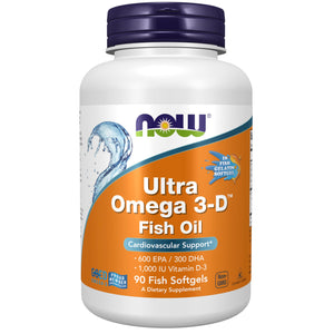 NOW Supplements, Ultra Omega 3-D?, Omega-3 Fish Oil + Vitamin D-3, Cardiovascular Support*, 180 Softgels - The Oasis of Health