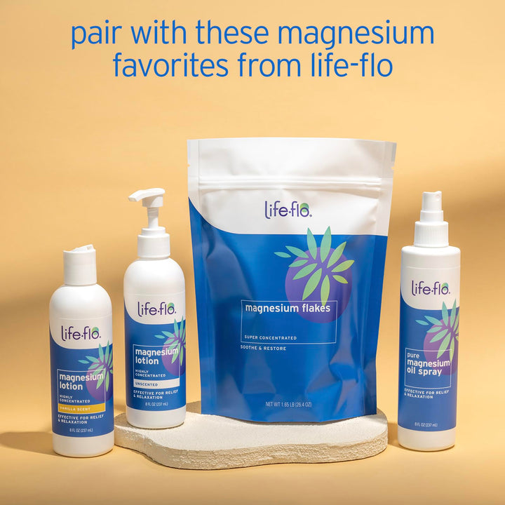 LIFE-FLO Magnesium Bath Flakes - Unscented Magnesium Flakes with Ancient Trace Minerals from the Zechstein Seabed - Epsom Salt Bath Soak Alternative or Relaxing Foot Soak - 60-Day Guarantee - 26.4oz