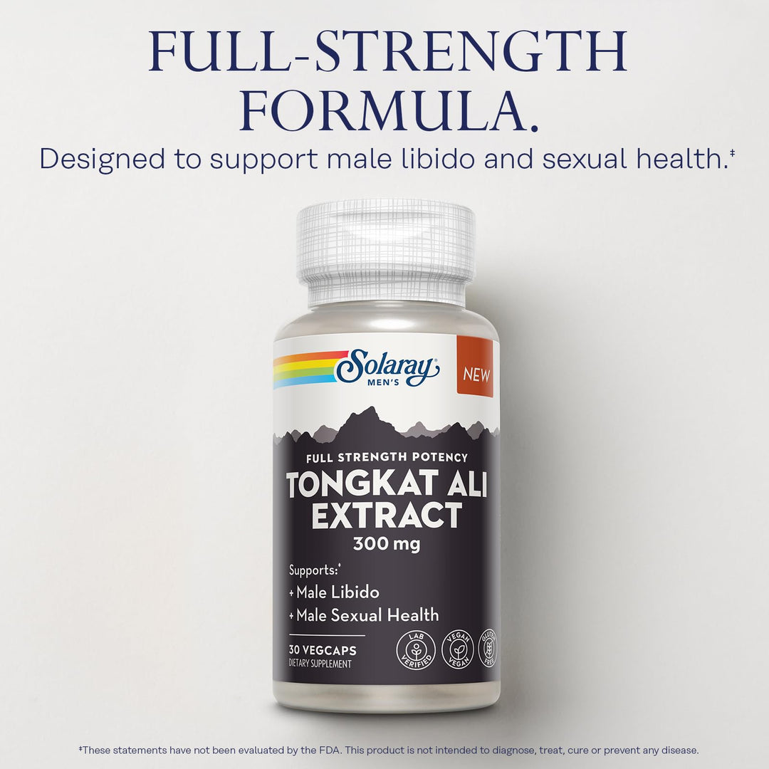 SOLARAY Tongkat Ali Extract 300mg, Sexual Supplements for Men, Tongkat Ali for Men Supports Male Enhancement and Libido, Vegan, Gluten-Free, Made Without Soy, 60-Day Guarantee, 30 Servings, 30 VegCaps