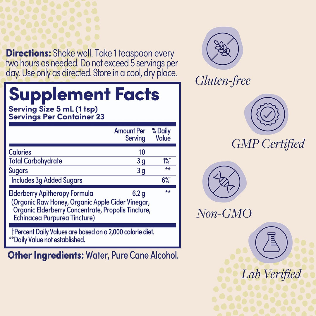 ZAND HERBALS Elderberry Syrup - Wellness Support with Organic Elderberry, Raw Honey, Apple Cider Vinegar, Propolis, Echinacea - Non-GMO, Gluten Free, 60-Day Guarantee, 23 Servings, 4oz