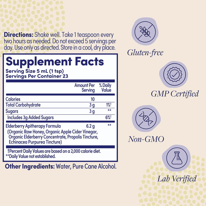 ZAND HERBALS Elderberry Syrup - Wellness Support with Organic Elderberry, Raw Honey, Apple Cider Vinegar, Propolis, Echinacea - Non-GMO, Gluten Free, 60-Day Guarantee, 23 Servings, 4oz