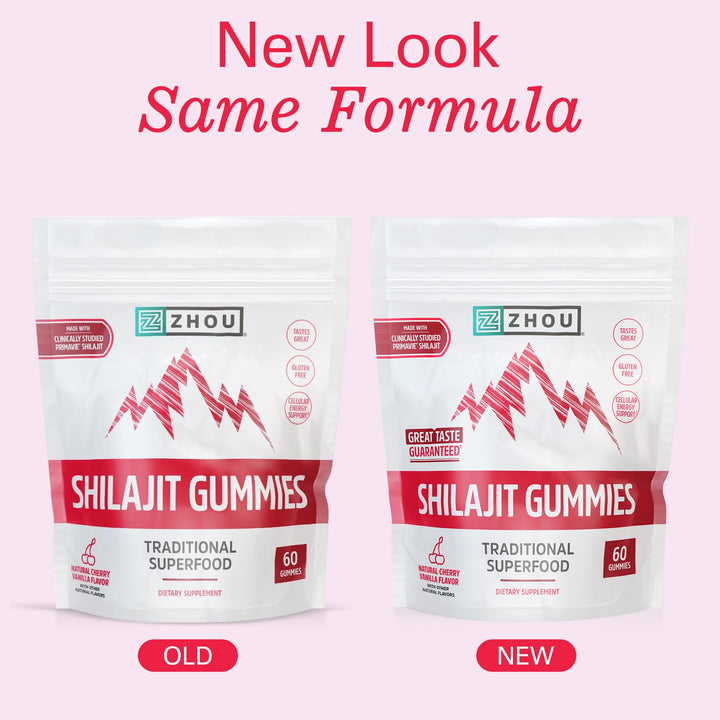 ZHOU Shilajit Gummies - Pure Himalayan Shilajit for Men and Women with Natural Resin Extract, 250 mg Per Serving, Clinically Studied, Gluten Free Formula - Cherry Vanilla Flavor, 60 Chews