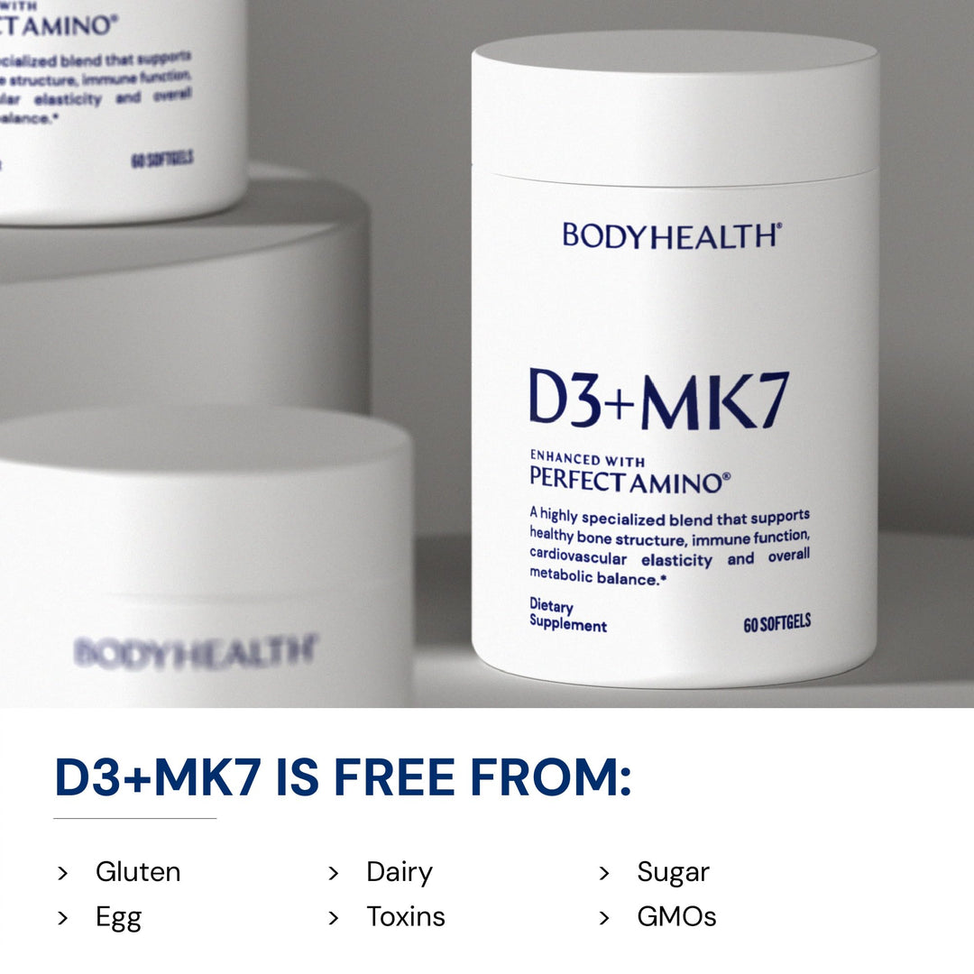 BodyHealth D3 + MK7 - Vitamin D3 5000IU, Vitamin K1, Vitamin K2 - Easy to Swallow Supplement, Supports Bone Strength &amp; Calcium Absorbtion* - 60 Softgels