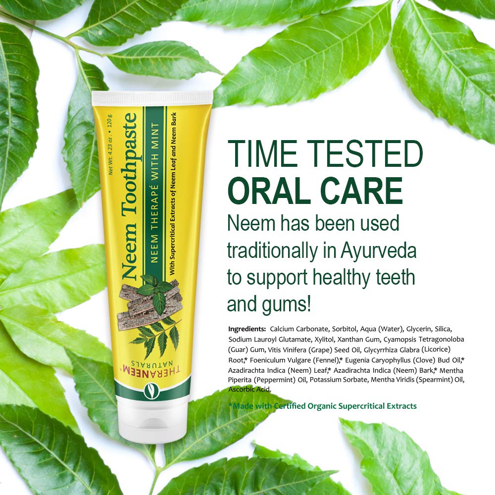 TheraNeem Neem Toothpaste - Herbal Tooth Paste for Teeth and Gums, Fluoride Free Toothpaste with Neem Leaf and Bark Extracts for Adults and Children - 4.23 oz (Pack of 1)
