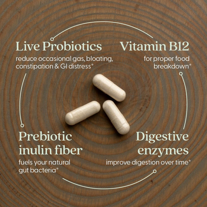 New Chapter All-Flora Enzyme Complex with Probiotics Relieves Bloating &amp; Gas - Clinical-Strength Digestive Enzymes + Ultra-Concentrated Probiotics + Fermented Vitamin B12, 90 Vegan Capsules