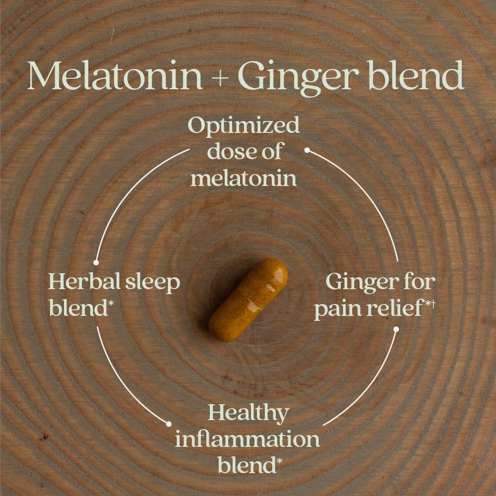 New Chapter Sleep Aid, Restful Sleep and Pain Relief, Melatonin &amp; Ginger Sleep Supplement, Gluten Free and Non-GMO, 30 Vegetarian Capsules