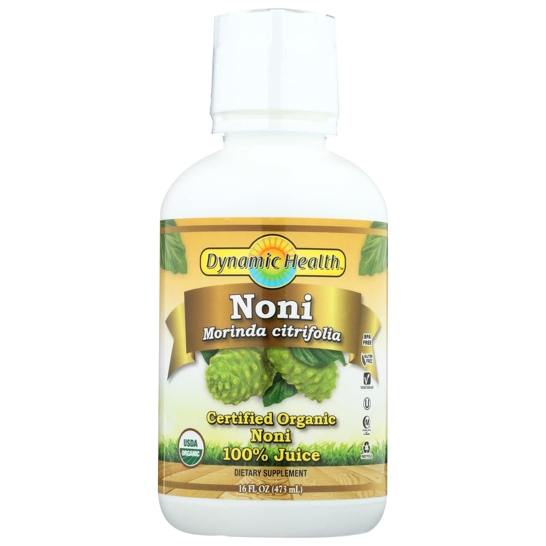 Dynamic Health Organic Noni Juice, 100% Juice No Additives, Immune System Support, Increase Energy, Antioxidant Supplement, Vegan, Gluten Free, Non-GMO, 16 Fl oz