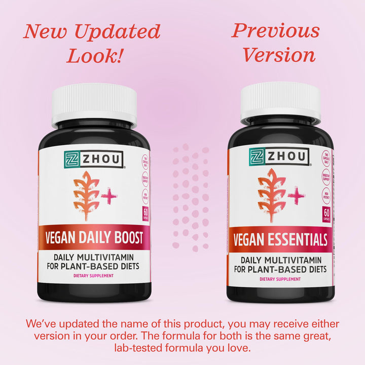 Zhou Vegan Multivitamin for Women &amp; Men, Daily Vegan Supplement, Essential Multi Vitamin with Iron &amp; Zinc for Energy, Vitality, Immune Support, &amp; Whole Body Health - 60 Veg Caps