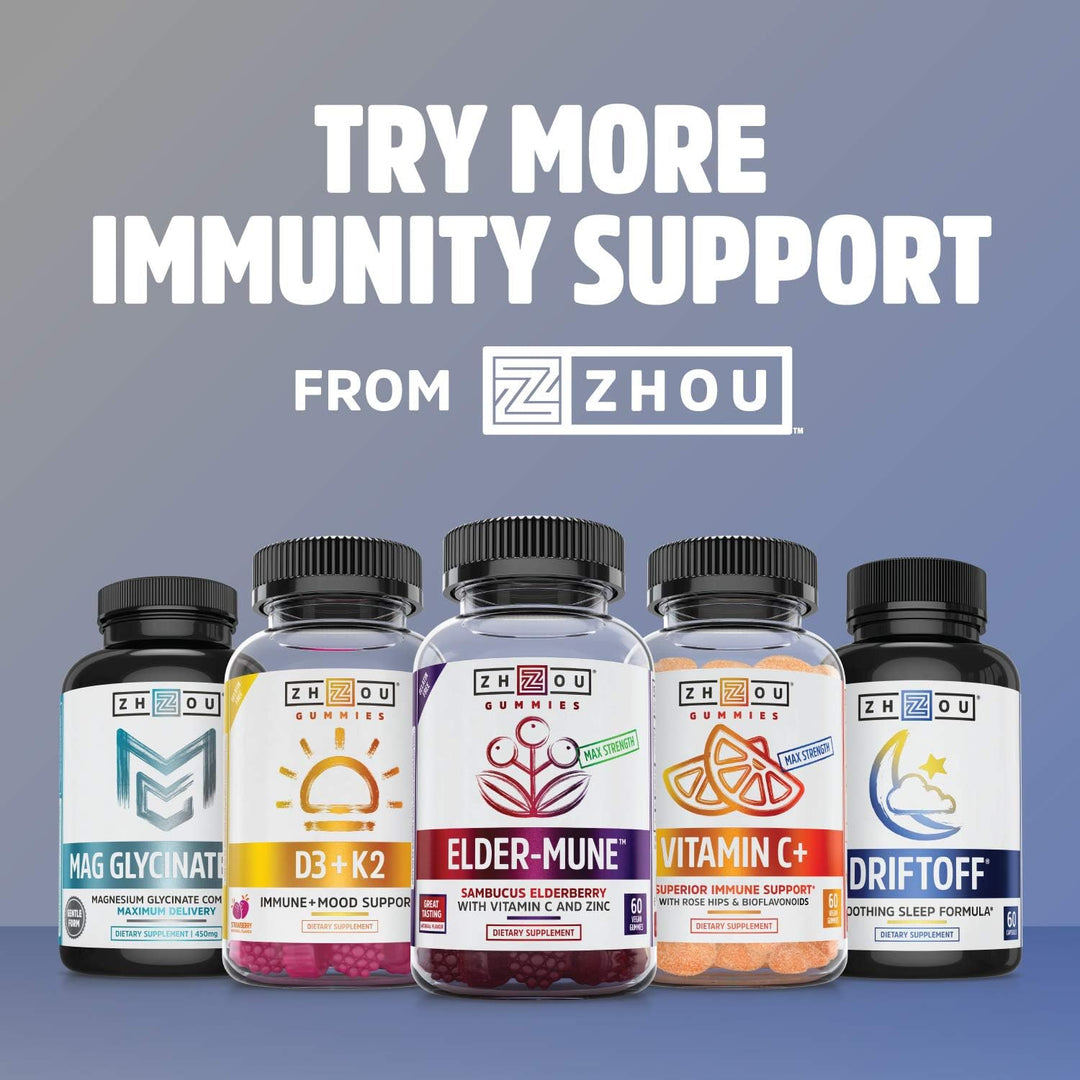 Zhou Zinc Defender - Zinc Supplements for Men &amp; Women, 30mg Per Serving for Immune Health and Mineral Support, Vitamin B6 Support, Pure Vegan Formula, Gluten Free - 60 Capsules