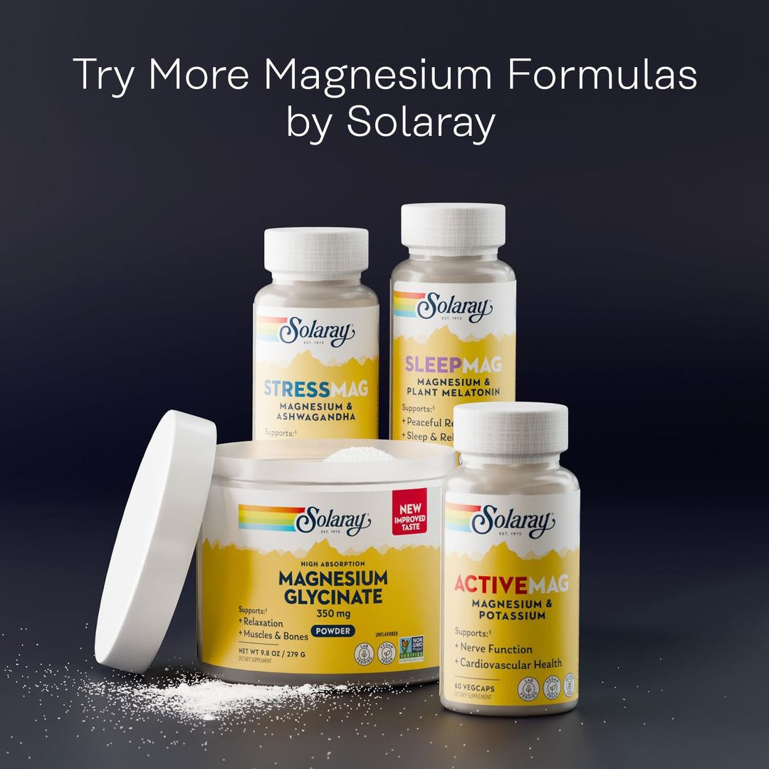 SOLARAY Magnesium Glycinate 500mg Powder - Extra Strength, Unflavored Magnesium Supplement for Bone, Muscle and Relaxation Support - Vegan, Gluten Free, Non-GMO, 60-Day Guarantee - 30 Servings, 8.4 OZ