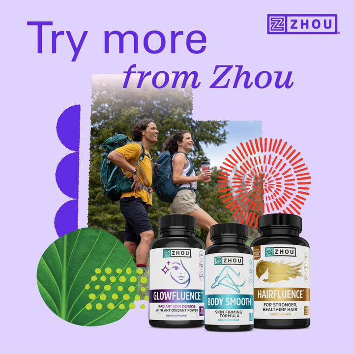 Zhou Body Smooth - Cellulite Pills for Women, Dimpless Anti Cellulite Supplement for Firm Smooth Skin with Hyaluronic Acid &amp; Vitamin C, Skincare for Thigh, Legs, Butt, Supports Hydration - 30 Capsules
