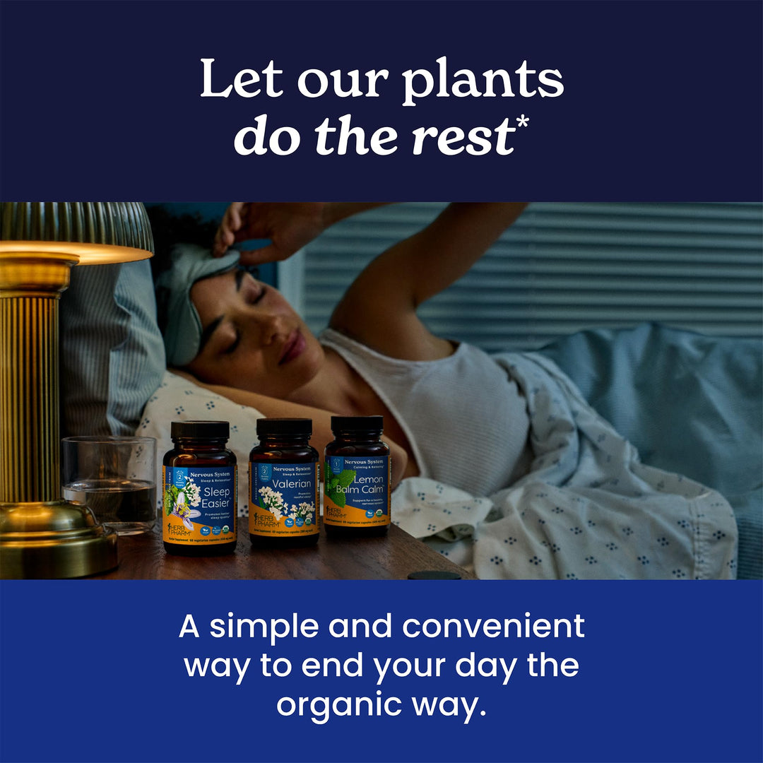 Herb Pharm Sleep Easier Capsules with Valerian Root &amp; Rhizome, Passionflower &amp; Hops. Melatonin Free Certified Organic Herbal Sleep Aid for Adults, Vegan, ~30-60 Day Supply, 60 Capsules*