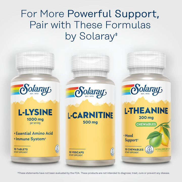 SOLARAY L-Carnitine 500 mg, Free Form Amino Acid, Lab Verified, GMP Facility, 60-Day Money-Back Guarantee, 30 Servings, 30 VegCaps