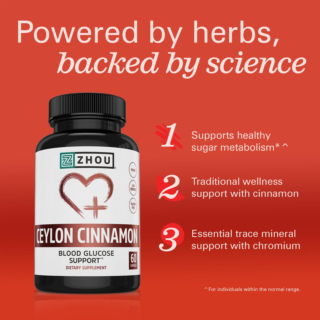 ZHOU Heart Hero Ceylon Cinnamon - Ceylon Cinnamon Capsules for Women and Men, Cinnamon Verum Supplement with 1200 mg Per Serving for Heart and Joint Health - 60 Veggie Capsules