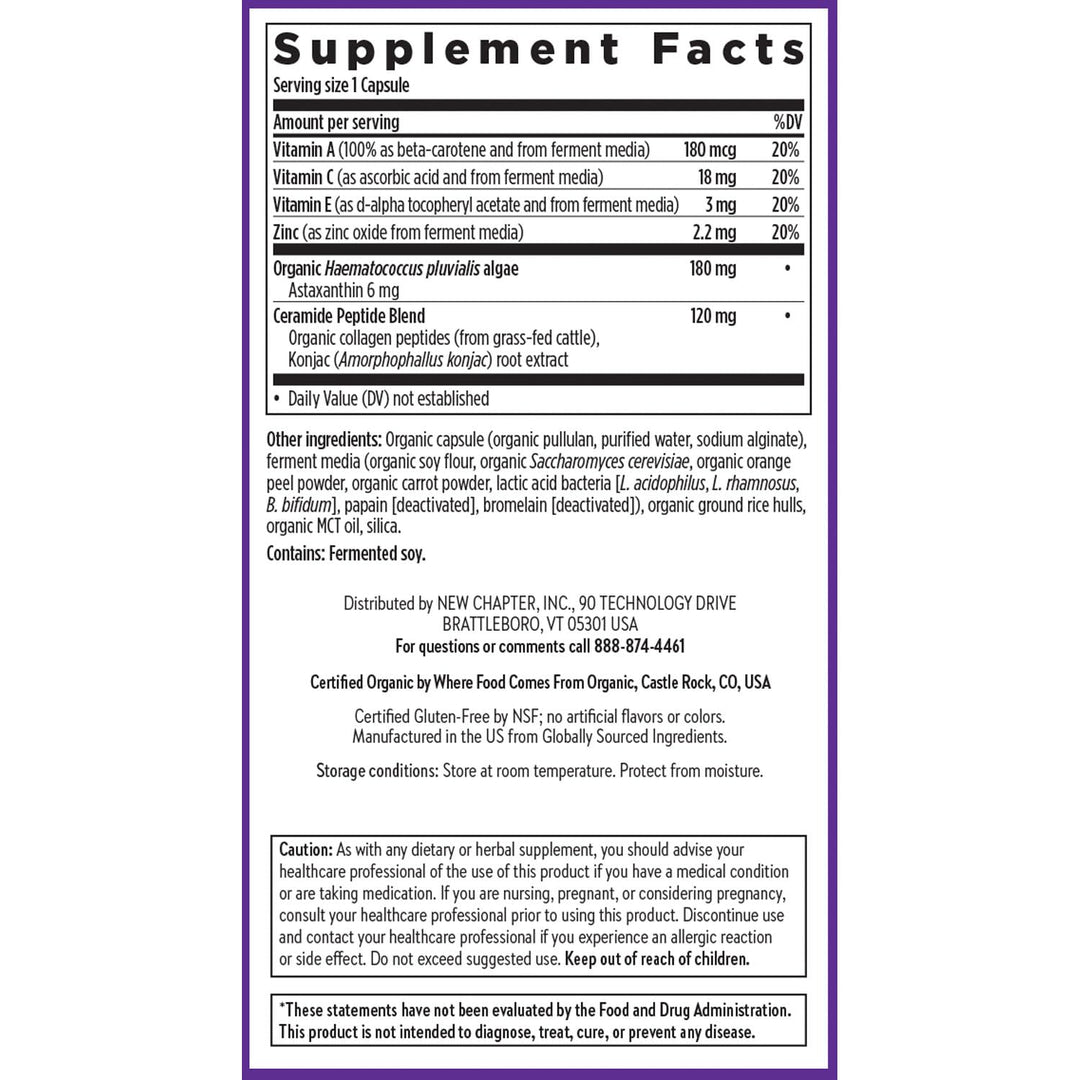 New Chapter Daily Skin Renewal Supplement, Clinical-Strength Astaxanthin for Youthful Skin Care + Collagen Protection with Vitamin C, Vitamin A, E &amp; Zinc - 30 Capsules