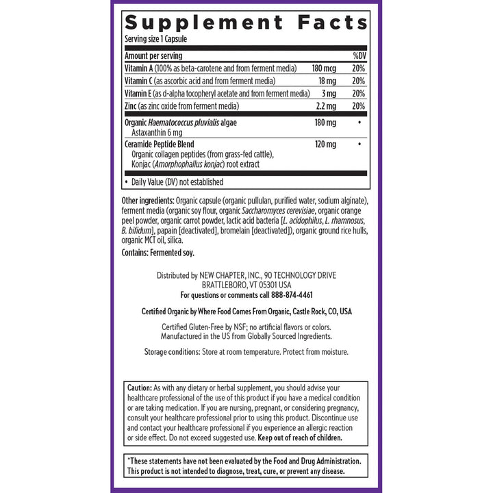 New Chapter Daily Skin Renewal Supplement, Clinical-Strength Astaxanthin for Youthful Skin Care + Collagen Protection with Vitamin C, Vitamin A, E &amp; Zinc - 30 Capsules