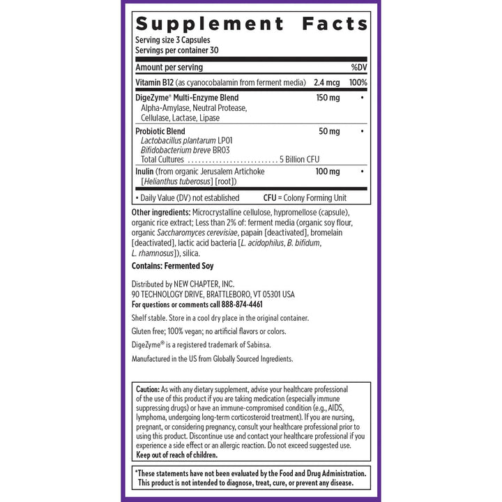 New Chapter All-Flora Enzyme Complex with Probiotics Relieves Bloating &amp; Gas - Clinical-Strength Digestive Enzymes + Ultra-Concentrated Probiotics + Fermented Vitamin B12, 90 Vegan Capsules