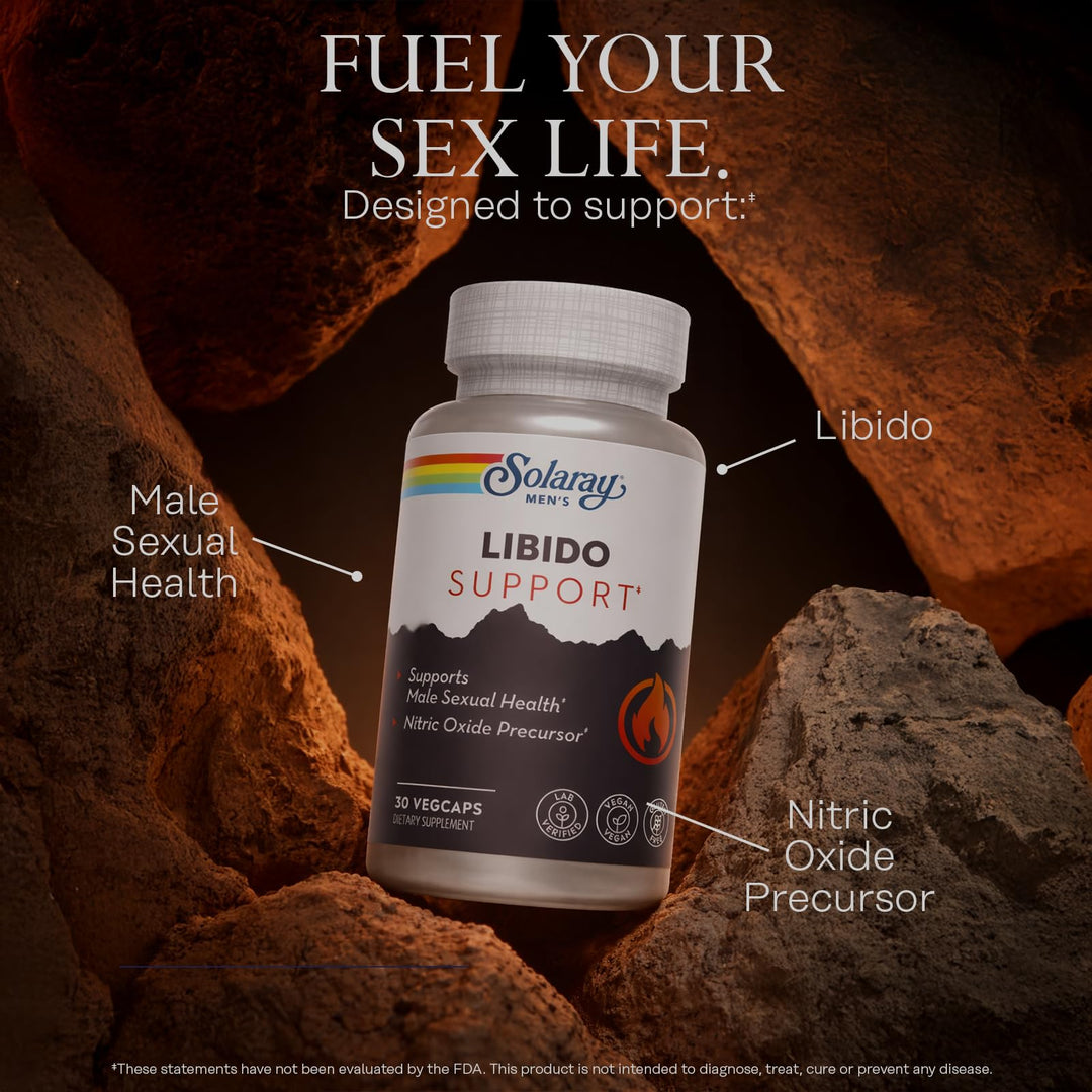 SOLARAY Libido Support for Men - Sexual Health, Nitric Oxide Precursor - Tongkat Ali Extract, L Arginine, Horny Goat Weed - 60 Day Money-Back Guarantee, 30 Servings, 30 VegCaps