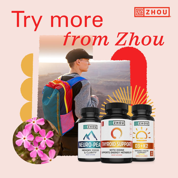 ZHOU Thyroid Support - Thyroid Supplement for Women &amp; Men with Zinc, Iodine, &amp; Selenium, Cellular Energy Thyroid Complex with Ashwagandha, Kelp - 60 Veggie Capsules (Pack of 1)