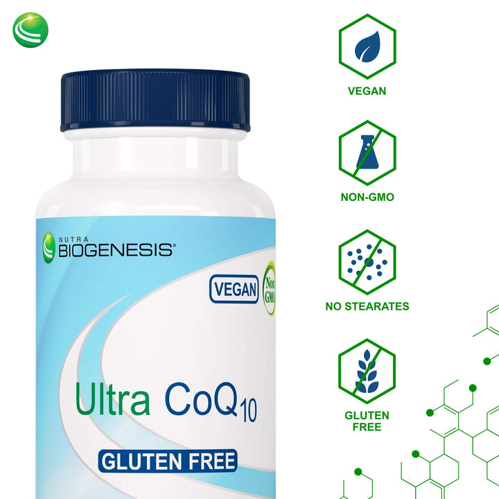 Nutra BioGenesis Ultra CoQ10 - Coenzyme Q10 to Support Heart and Brain Health - Gluten Free, Vegan, Non-GMO - 60 Capsules