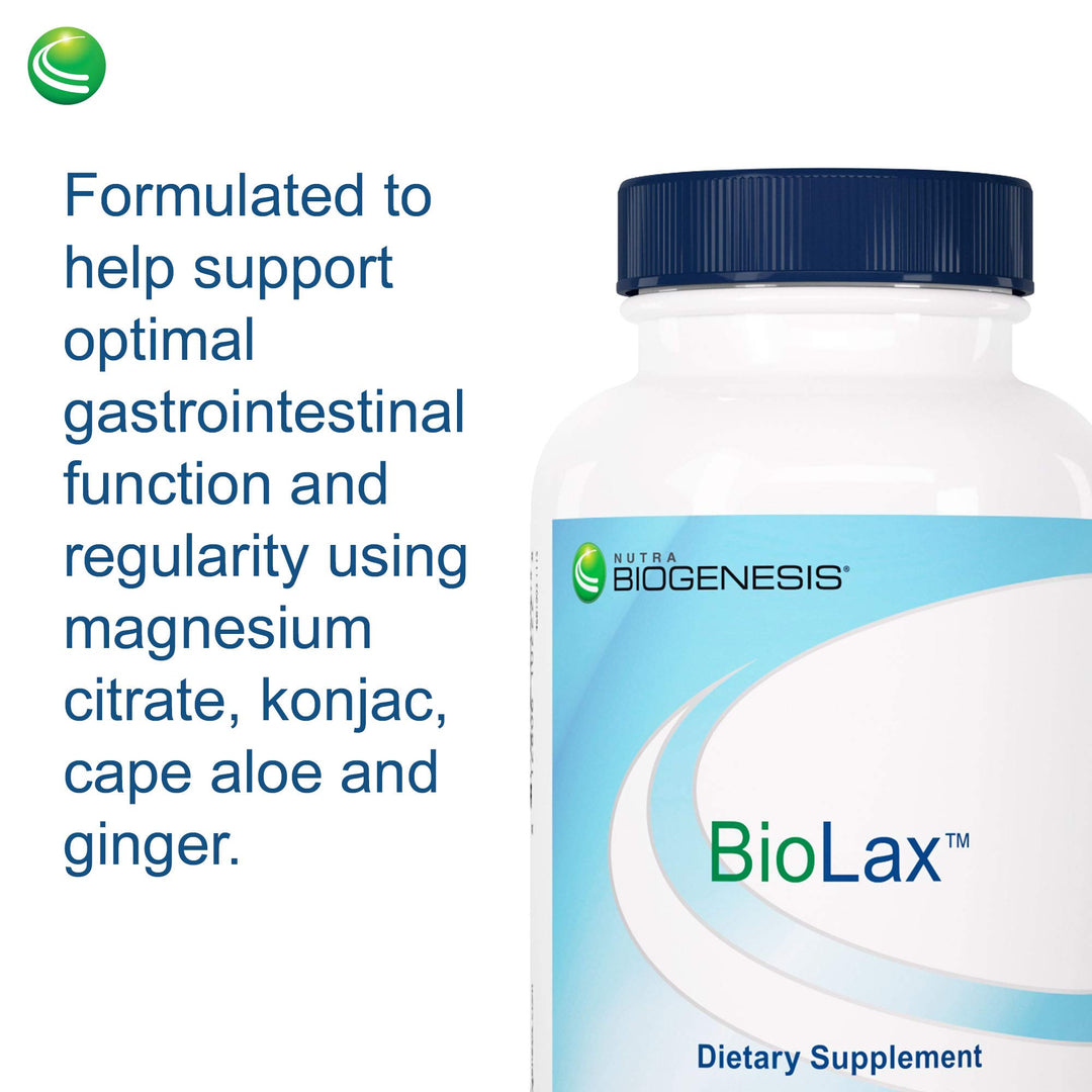 Nutra BioGenesis BioLax -Magnesium Citrate, Konjac, and Dietary Fiber to Help Support Digestive Health, Elimination &amp; Cleansing - Gluten Free, Vegan, Non-GMO - 120 Capsules
